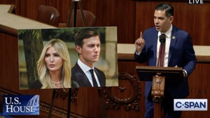 Rep Robert Garcia Warns of 'Real White House Crime Family' on House Floor — Next to Glamour Shot of Jared and Ivanka